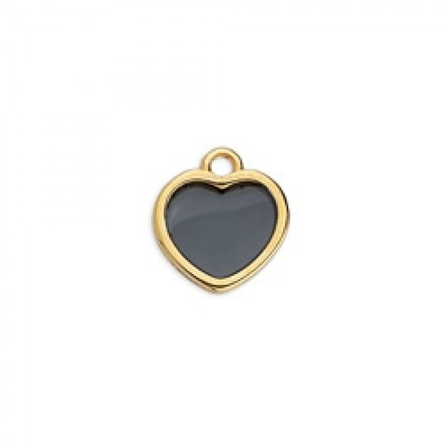 Περίγραμμα καρδιά κρεμαστό βιτρώ σε επίχρυσο (24Κ) με μαύρο σμάλτο, κατάλληλο για την κατασκευή κοσμημάτων-τιμή ανά τεμάχιο