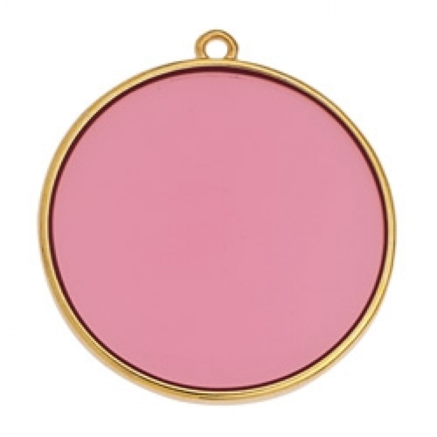 Περίγραμμα μεγάλος κύκλος 30mm κρεμαστό βιτρώ σε επίχρυσο (24Κ) με ροζ σμάλτο, κατάλληλο για την κατασκευή κοσμημάτων- ανά τεμάχιο