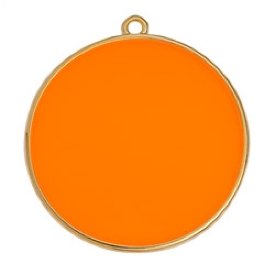 Περίγραμμα μεγάλος κύκλος 30mm κρεμαστό βιτρώ σε επίχρυσο (24Κ) με πορτοκαλί σμάλτο, κατάλληλο για την κατασκευή κοσμημάτων- ανά τεμάχιο