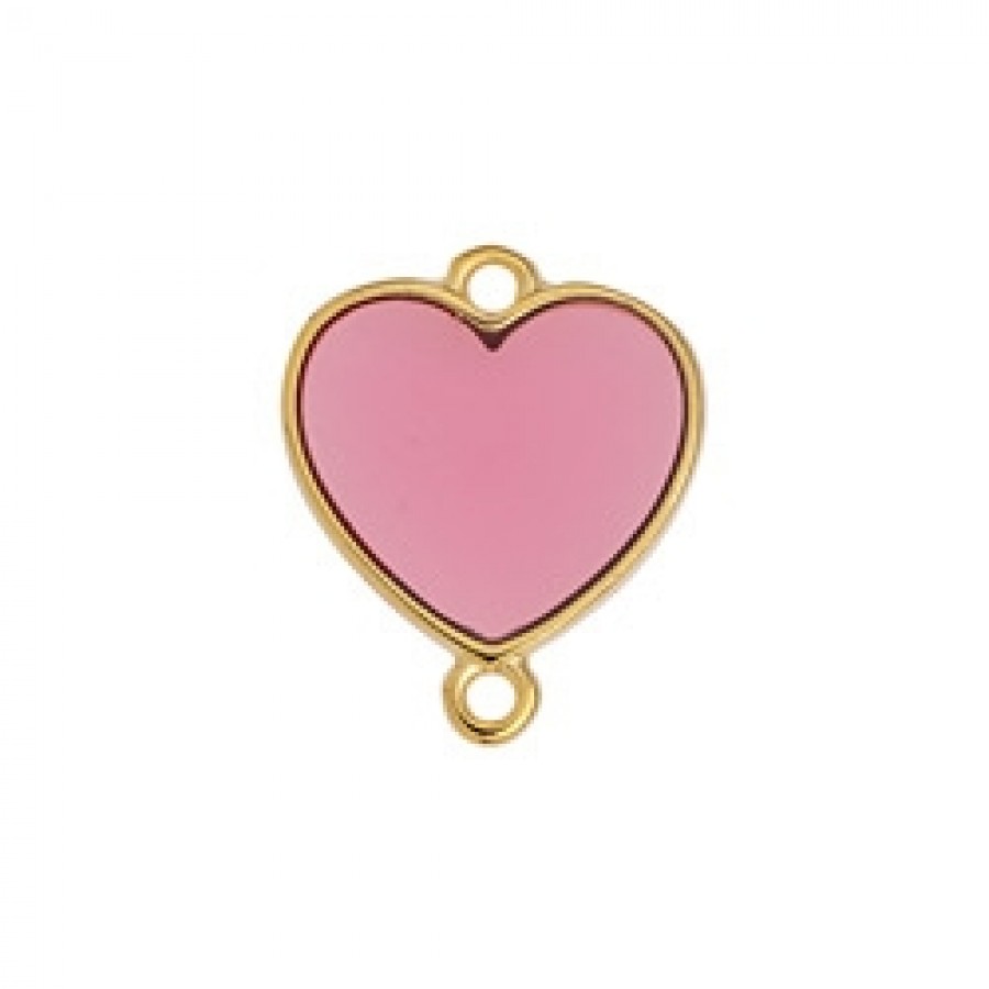 Μοτίφ καρδιά περίγραμμα βιτρώ με 2 κρικάκια σε επίχρυσο (24Κ) με ροζ σμάλτο, κατάλληλη για την κατασκευή κοσμημάτων -τιμή ανά τεμάχιο