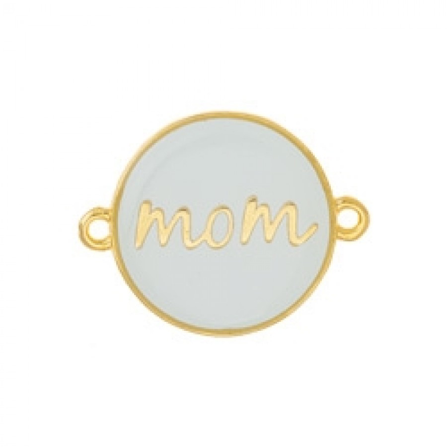Στρογγυλό μοτίφ "mom" με 2 κρικάκια σε επίχρυσο(24Κ) με γαλάζιο σμάλτο, κατάλληλο για την κατασκευή κοσμημάτων για τη γιορτή της μητέρας-ανά τεμάχιο