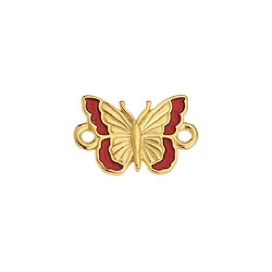 Μεταλλικό μοτίφ πεταλούδα με 2 κρικάκια σε επίχρυσο (24κ) με κόκκινο σμάλτο, κατάλληλο για την κατασκευή κοσμημάτων-ανά τεμάχιο