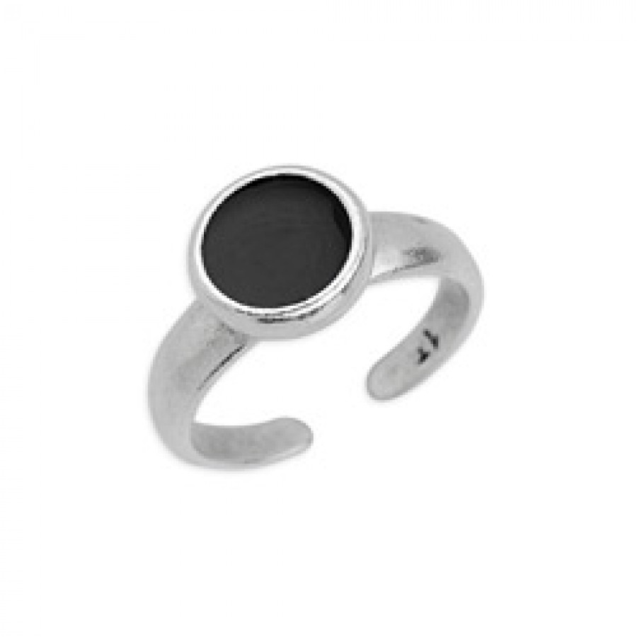 Δαχτυλίδι με καστόνι 8mm ασημί αντικέ με σμάλτο σε μαύρο χρώμα-ανα τεμάχιο