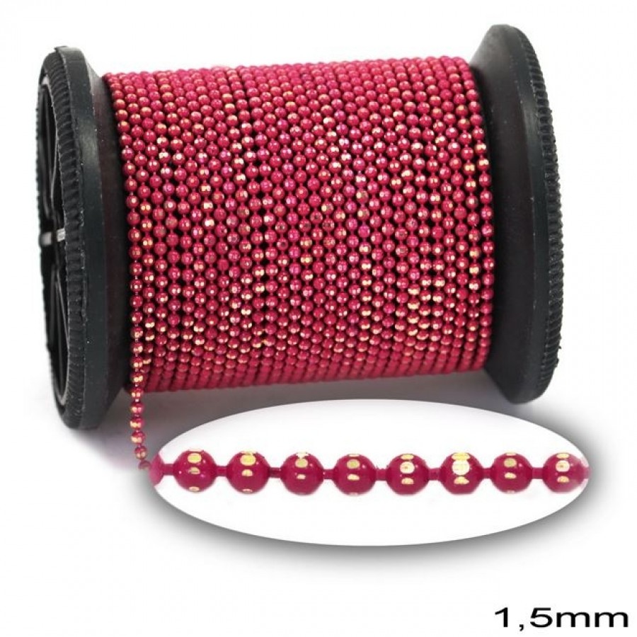 Επίχρυση μεταλλική ΨΙΛΗ αλυσίδα "καζανάκι"1.5mm διαμανταρισμένη σε φούξια έντονο,για την κατασκευή χειροποίητων κοσμημάτων-ανά μέτρο