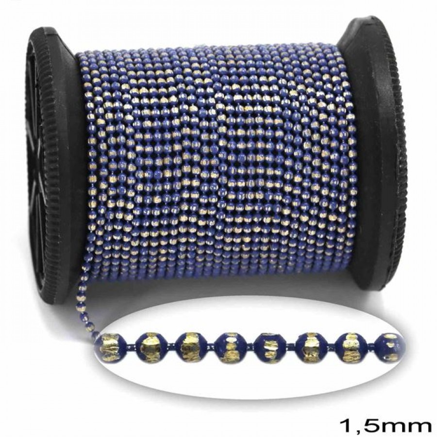 Επίχρυση μεταλλική ΨΙΛΗ αλυσίδα "καζανάκι"1.5mm διαμανταρισμένη σε χρυσαφί-μπλε,για την κατασκευή χειροποίητων κοσμημάτων- ανά μέτρο