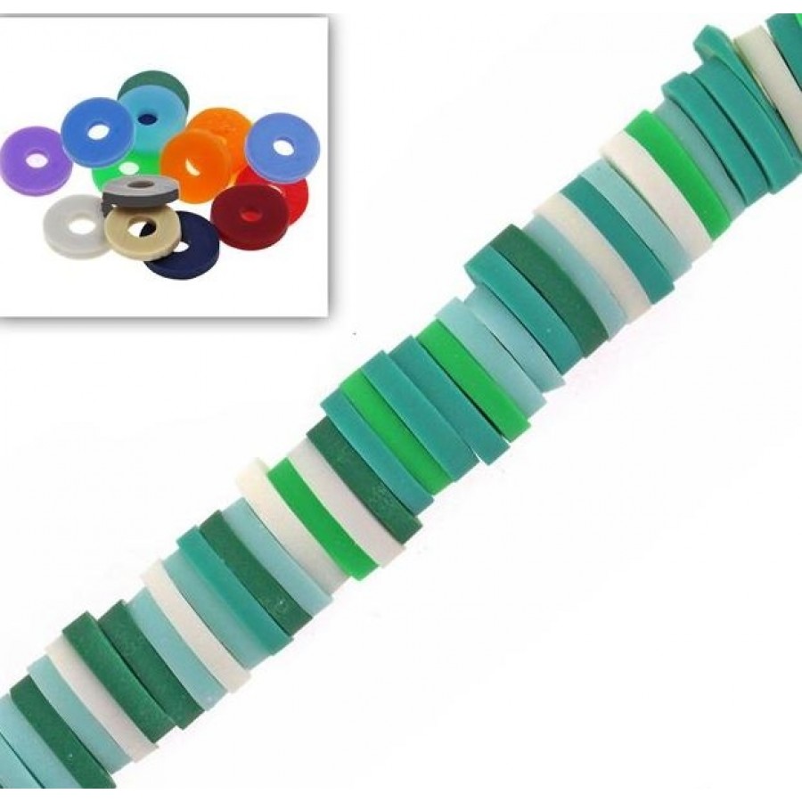 Χάντρες ροδέλες καουτσούκ 6mm σε multi πράσινο χρώμα-Τιμή ανα σειρα (40cm)