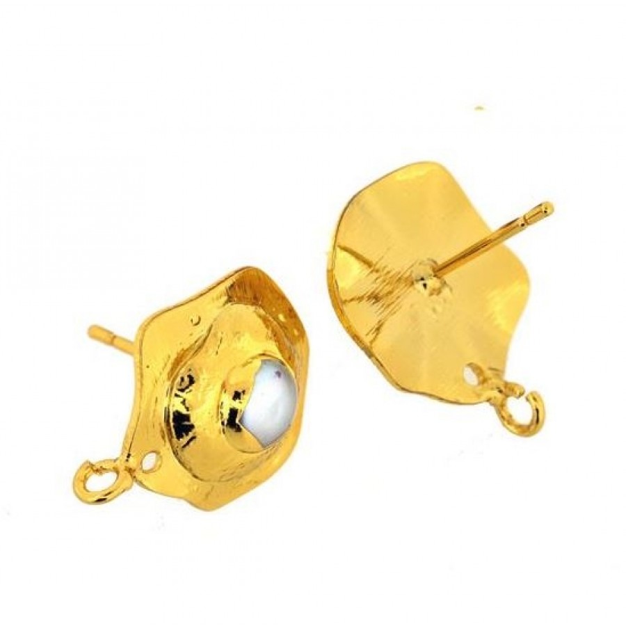 Σκουλαρίκια βάση 15mm με μαργαριτάρι & κρικάκι σε χρυσό περίγραμμα-ανα ζευγάρι