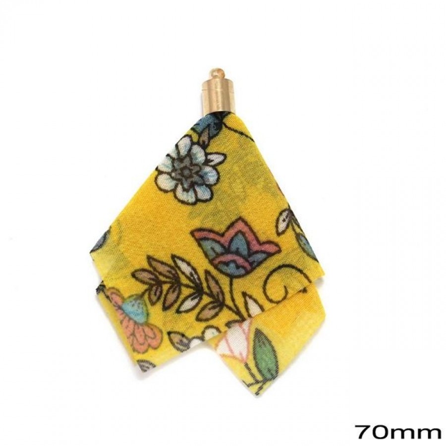 Φούντα ύφασμα  με χρυσαφί καπελάκι σε κίτρινο-ανα τεμάχιο