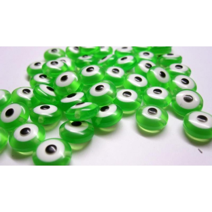 Μάτι χάντρα πλακέ  πράσινο(τιμή τεμαχίου)