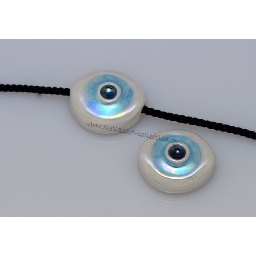 Κεραμικό μάτι 21x18mm ΜΕΣΑΊΟ με οριζόντια τρυπα (Ø2.2mm)λευκό με ΓΑΛΑΖΙΟ σμάλτο εξαιρετικής ποιότητας     τιμή ανα τεμάχιο