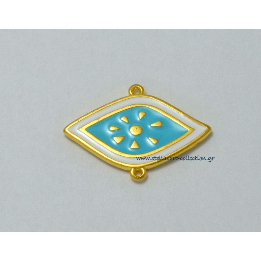 Mεταλλικό μάτι boho μεσαίο 35x25mm με δύο κρικάκια ΚΑΘΕΤΑ ,επίχρυσο και με λευκό-γαλάζιο σμάλτο     τιμή ανα τεμάχιο