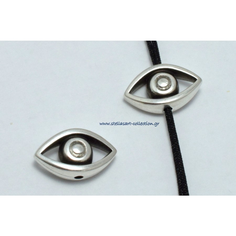 Μεταλλικό μάτι χάντρα 19 x 11 mm για κορδόνι μέχρι Ø2mm σε επάργυρο αντικέ τιμή ανα τεμάχιο