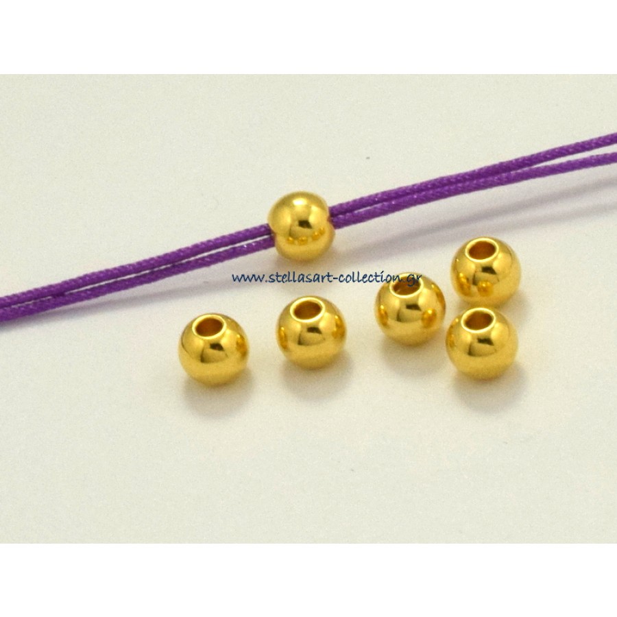Χάντρα στρογγυλή ορειχάλκινη 6 x 5 mm που χωράει κορδόνι στρογγυλό μέχρι 2.2mm(Ø2.2)επίχρυσο     τιμη ανα τεμάχιο