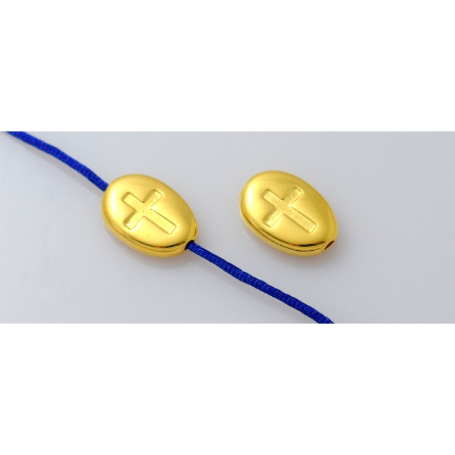 Μεταλλική χάνδρα-βότσαλο 16,3 x 11,3 mm με σταυρό και δαιμπερη τρύπα Ø2 σε χρυσαφί τιμή ανα τεμάχιο