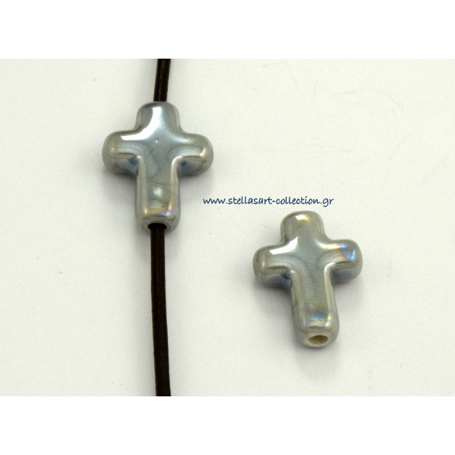 Κεραμικός μεσαίος σταυρός 20x17mm με διαμπερή τρύπα Ø2.2 σε ΓΚΡΙ σμάλτο εξαιρετικής ποιότητας     τιμή ανα τεμάχιο