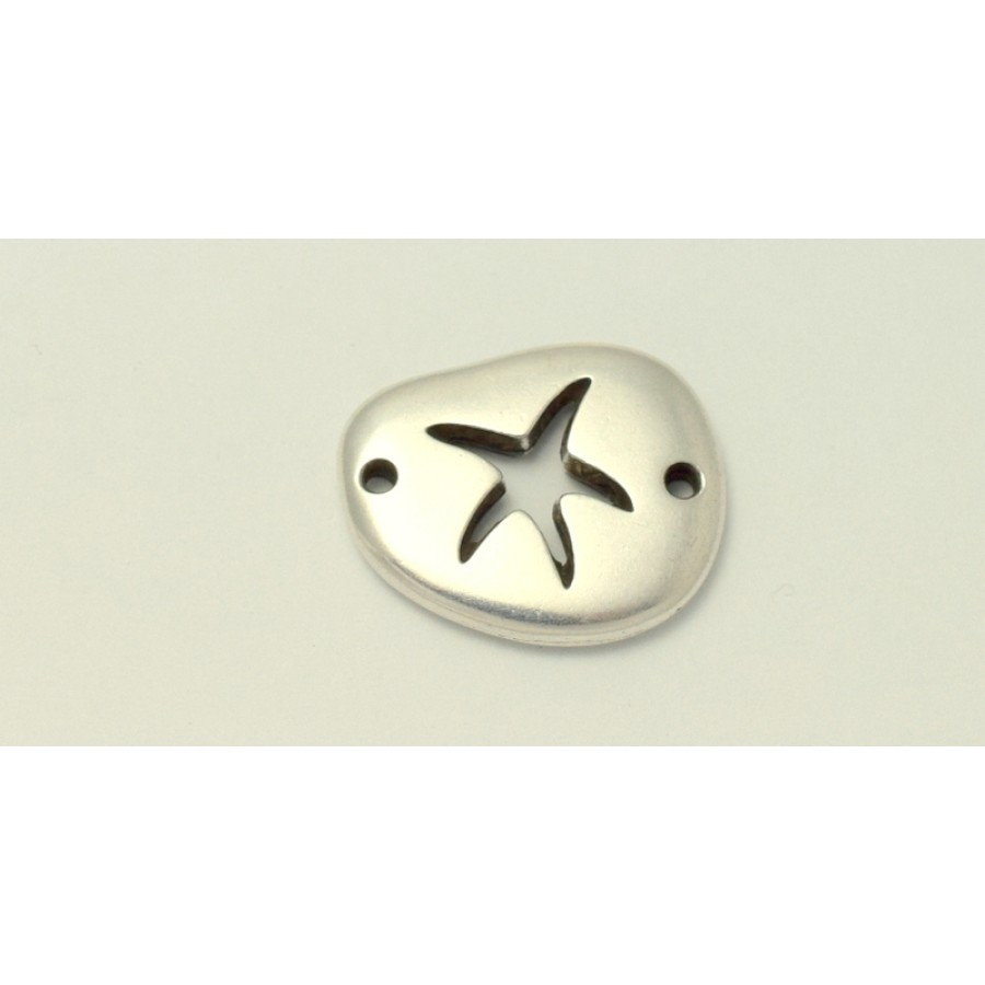 Μεταλλικό μοτίφ βότσαλο με αστερία 16.5 x 20 mm και τρυπες στις ακρες καταλληλο για βραχιόλι ασημί αντικέ     τιμή ανα τεμάχιο