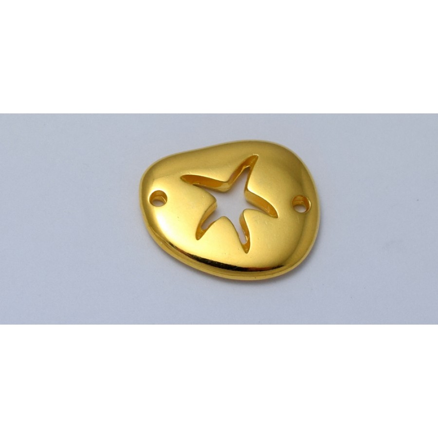 Μεταλλικό μοτίφ βότσαλο με αστερία 16.5 x 20 mm και τρυπες στις ακρες καταλληλο για βραχιόλι χρυσαφί     τιμή ανα τεμάχιο