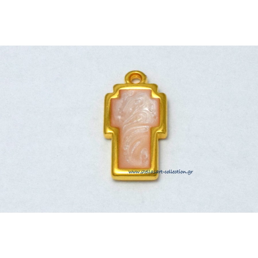 Μεταλλικό σταυρουδάκι με ένα κρικάκι 11 x 21 mm επίχρυσο με σμάλτο υψηλής ποιότητας σε λευκό περλέ     τιμή ανα τεμάχιο