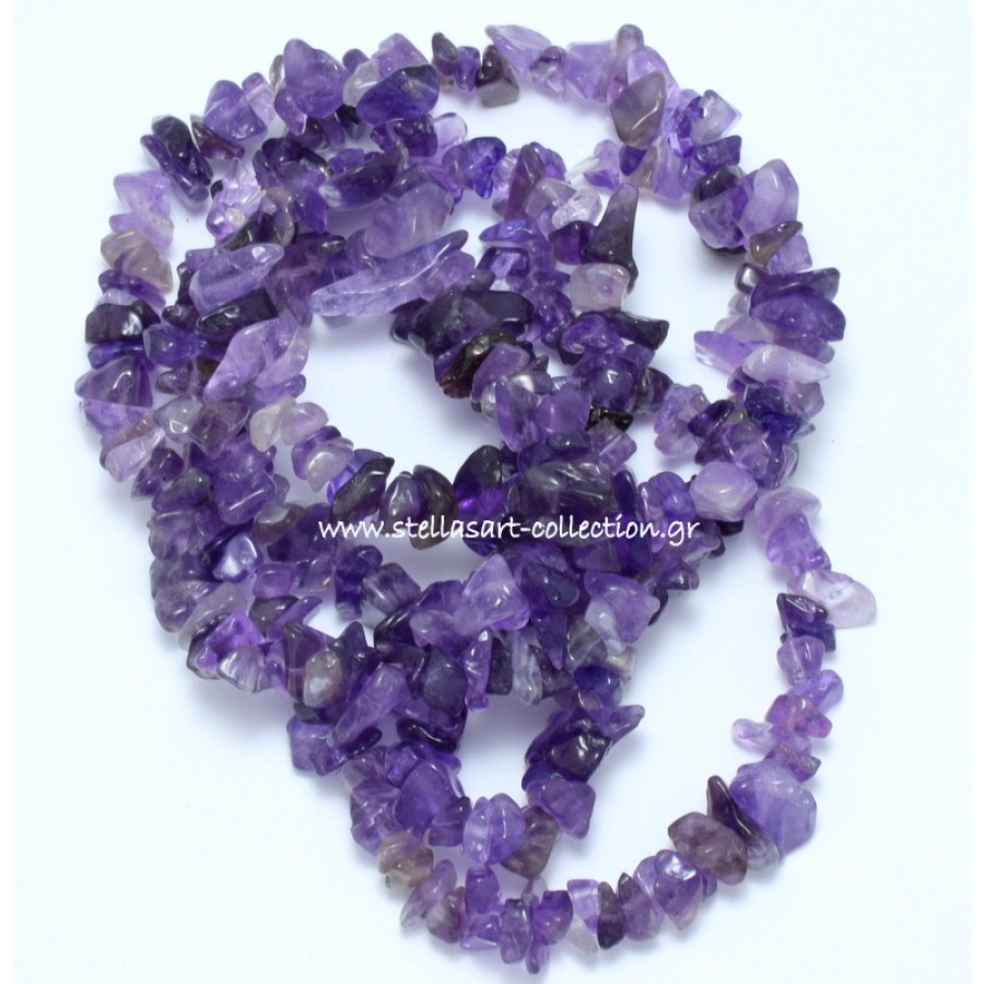 Αμέθυστος (Amethyst) A' (φυσικός) σε χρώμα μωβ και σχήμα τσιπς     τιμή ανα  σειρά 90εκ.(ολοκληρο κορδονι)