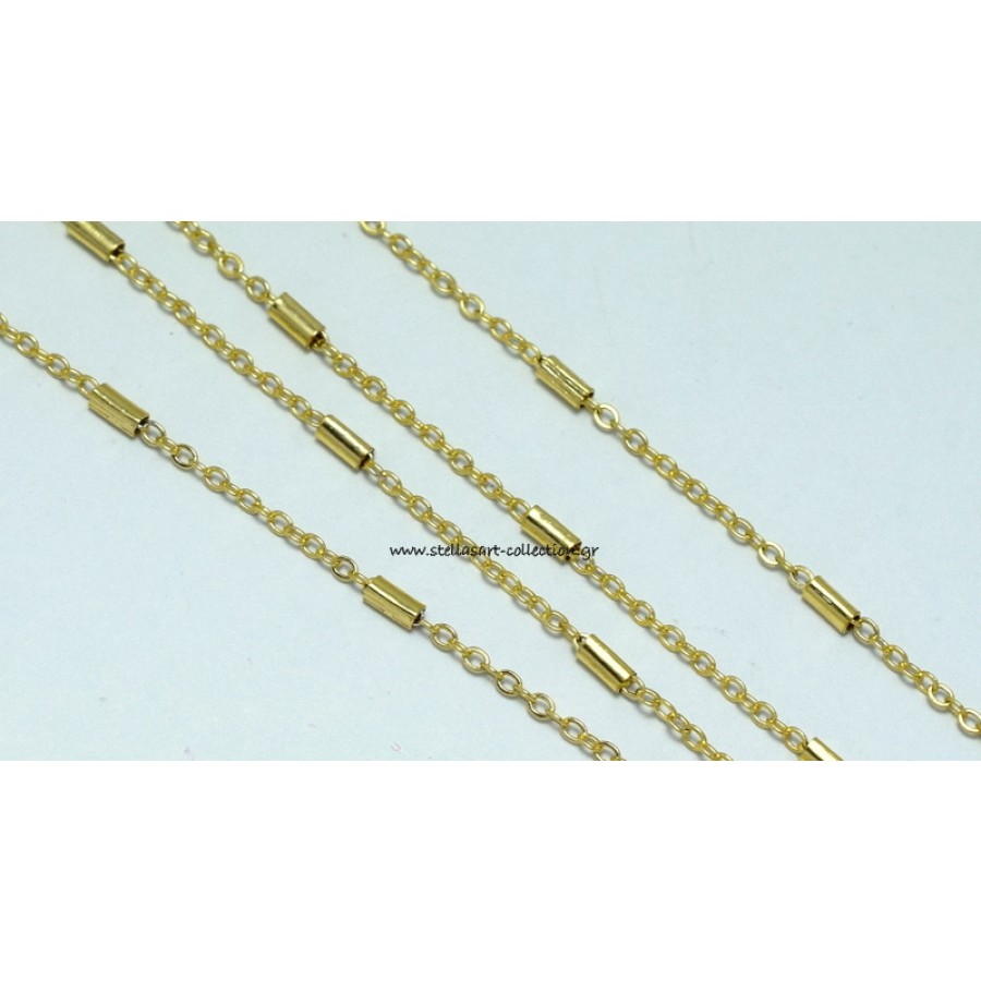 Mεταλλική αλυσίδα-ατσάλι 1.3x2mm με κυλινδράκια  επίχρυση     Τιμή ανα μέτρο