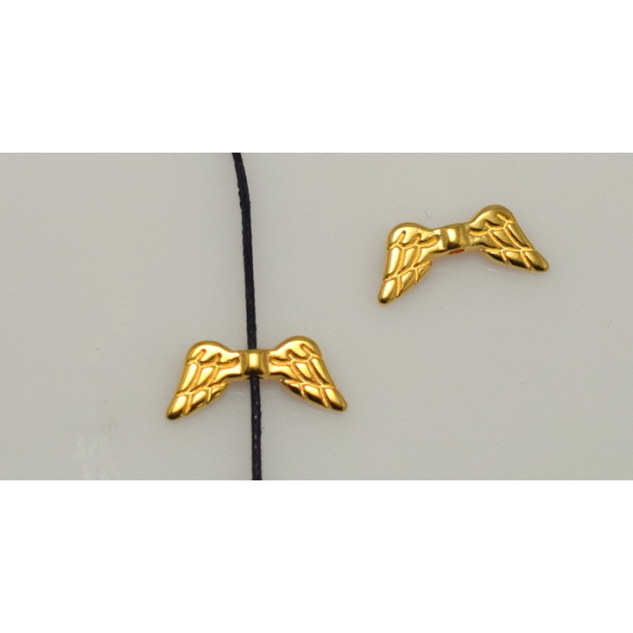 Μεταλλικό περαστό μοτίφ φτερά αγγέλου mini 19x8,5mm για κορδόνι έως 1,8mm σε χρυσαφί, κατάλληλο για την κατασκευή κοσμημάτων-τιμή ανά τεμάχο