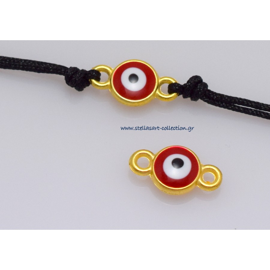 Μεταλλικό μικρό ματάκι 8x14.5mm,στρογγυλό,επίχρυσο,με δύο κρικάκια ,με σμάλτο σε ΚΌΚΚΙΝΟ χρώμα     τιμή ανα τεμάχιο