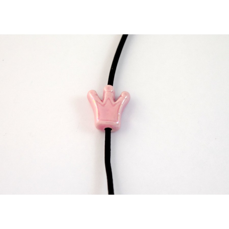 Κεραμική κορώνα μικρή 15X15mm σε ροζ  χρώμα με διαμπερή τρύπα που χωράει κορδόνι μέχρι 2mm τιμή ανα τεμάχιο