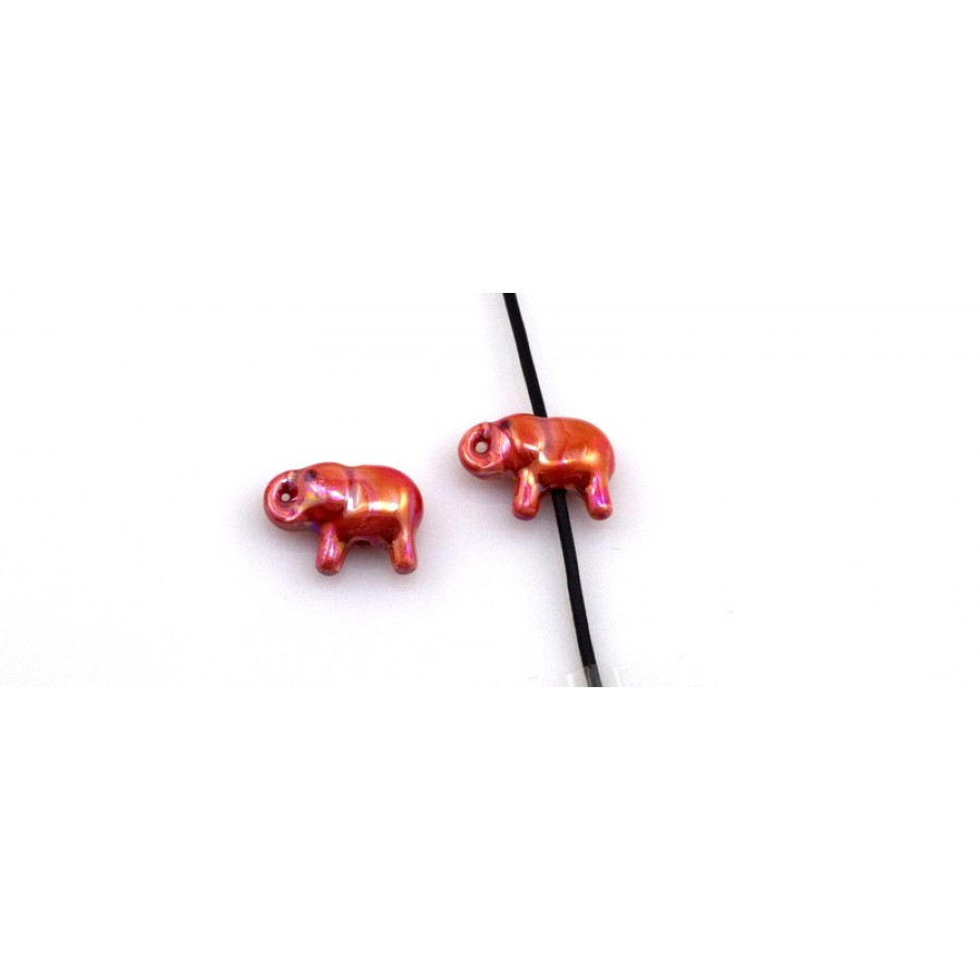Κομψό κεραμικό ελεφαντάκι 28X16mm με διαμπερη τρύπα για κορδόνι 2mm σε κόκκινο γυαλιστερό     τιμή ανα τεμάχιο