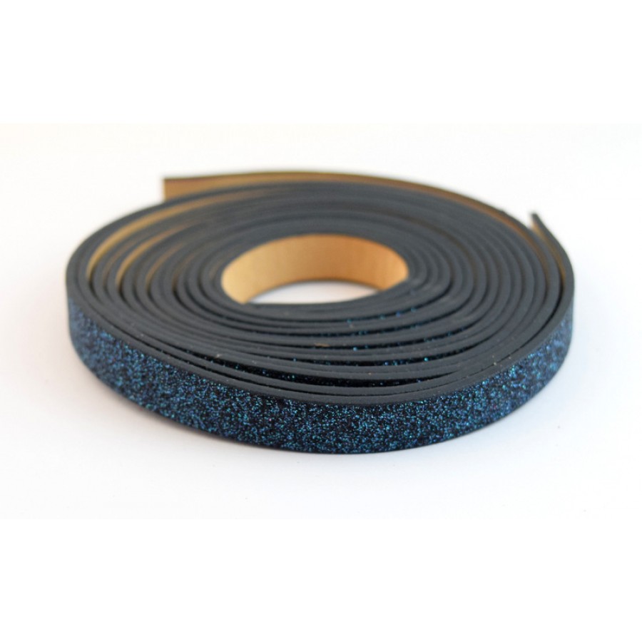 Κορδόνι συνθετικό πλακέ με γκλίντερ 10mm σε blue/black  χρώμα  60cm