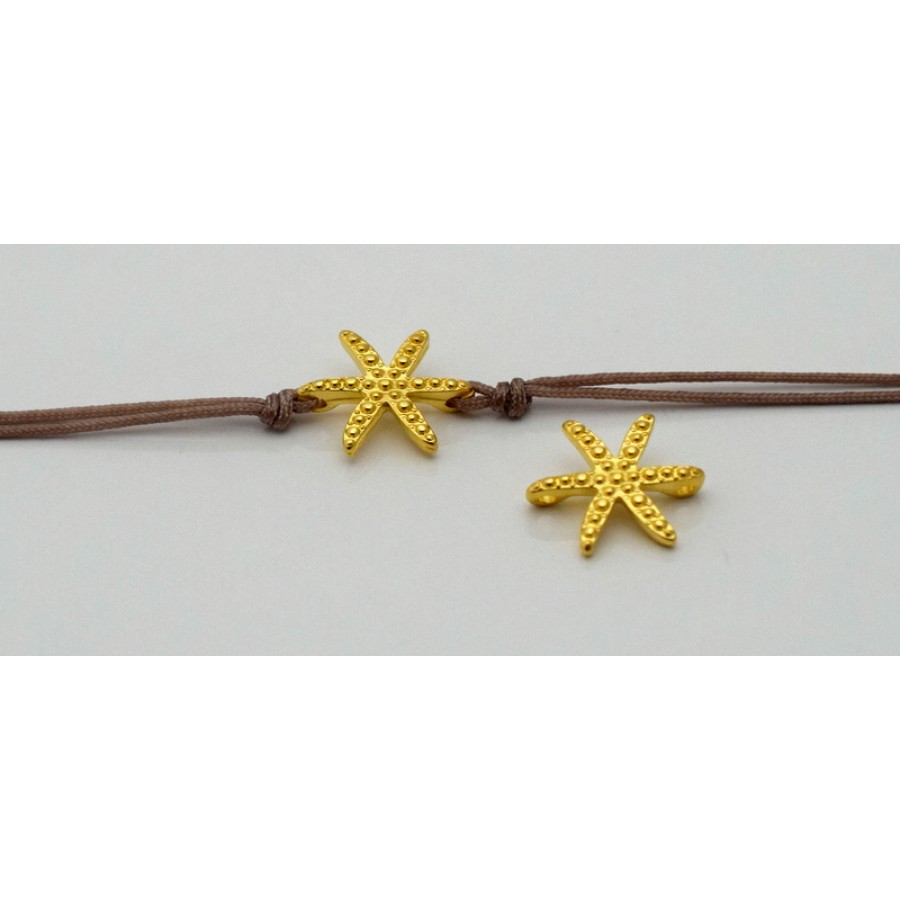 Μεταλλικό μοτίφ αστερίας 17 x 14 mm για βραχιόλι με δύο τρυπες για κορδόνι μέχρι Ø1,5 σε επίχρυσο τιμή ανα τεμάχιο