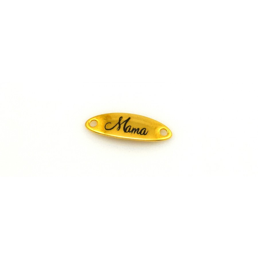 Μεταλλική οβάλ ταυτότητα  36x12mm που γράφει Mama σε επίχρυσο     τιμή ανα τεμάχιο