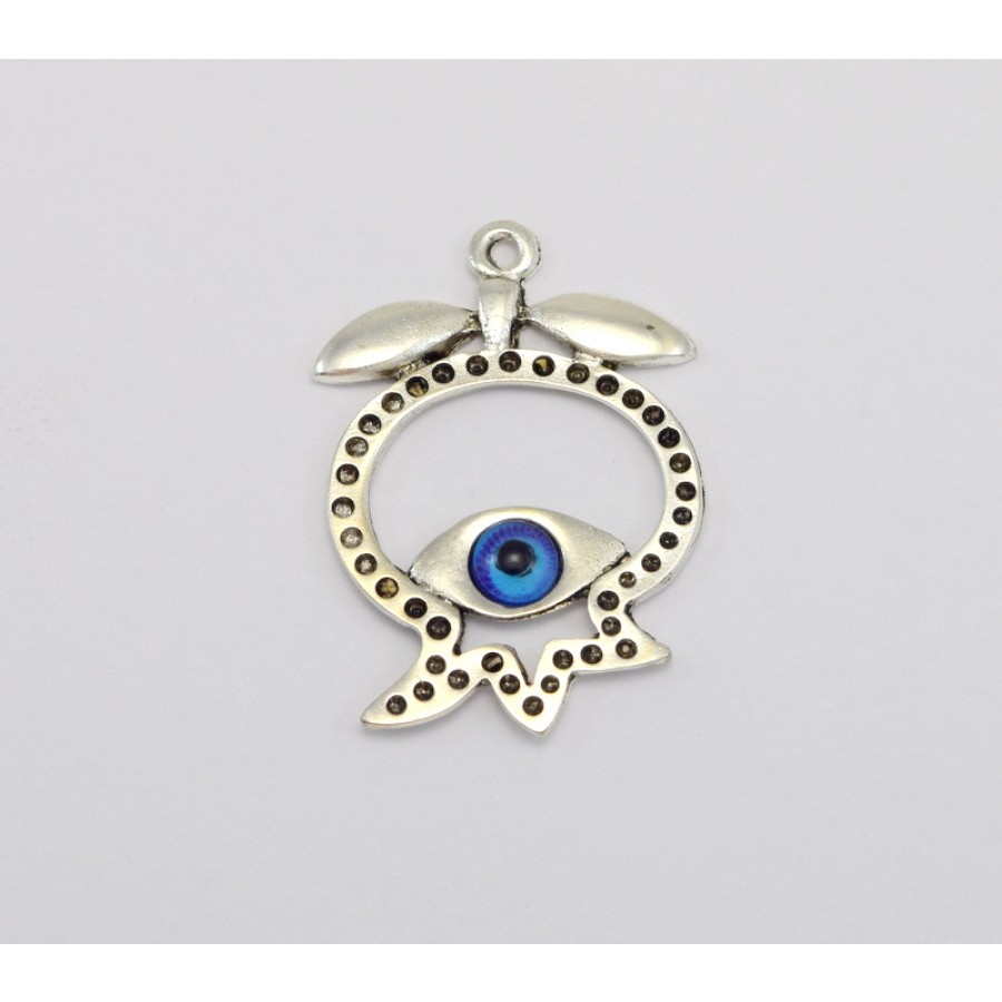 Μεταλλικό  γούρι ρόδι μεσαίο 38mm με μάτι 6mm σε ασημί αντικέ τιμη ανα τεμάχιο
