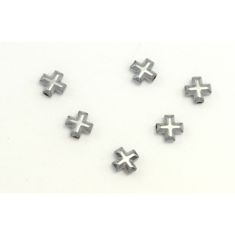 Αιματίτης (Hematite) περαστός  8mm σε χρώμα ασημί και σχήμα σταυρός 3D-με τρύπα 1mm τιμή ανα τεμάχιο