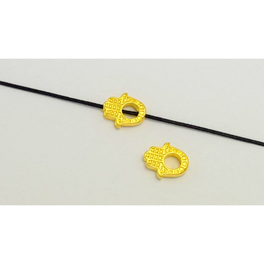 Μεταλλικό χέρι Hamsa χάντρα για κορδονι 1mm και εσωτερικό κενό κατάλληλο για χάντρα έως 5mm σε χρυσαφί τιμή ανα τεμάχιο