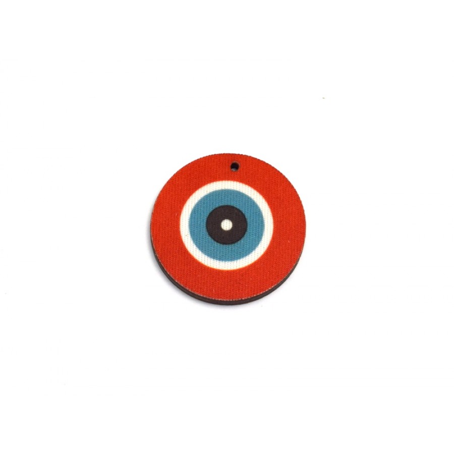 Στρογγυλό ΜΕΝΤΑΓΙΟΝ μεσαίο μάτι  35mm  από ξύλο και ύφασμα  σε πορτοκαλοκοραλί χρωμα τιμή ανα τεμάχιο
