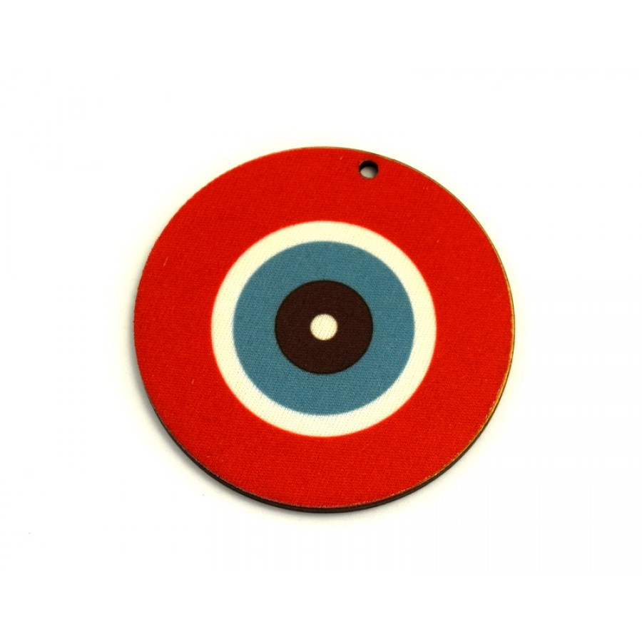 Ξύλινο στρογγυλό μεγάλο μάτι  65mm σε πορτοκαλοκοραλί -γαλάζιο τιμή ανα τεμάχιο