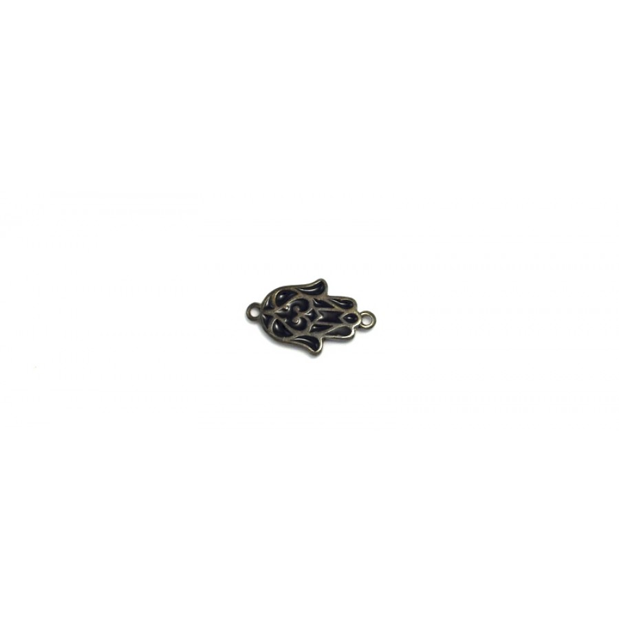 Μεταλλικό χέρι hamsa  14 x 21 mm με δυο κρικάκια σε gun metal  και μαυρο σμάλτο τιμή ανα τεμάχιο