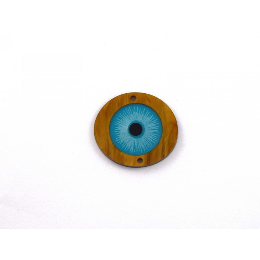 Πλέξι Ακρυλικό Στοιχείο ακανόνιστο Μάτι με 2 Τρύπες 33x30mm (Ø1.9mm) σε καφέ γαλάζιο τιμή ανα τεμάχιο