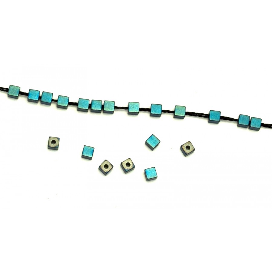 Αιματίτης (Hematite) σε χρώμα μπλε-μωβ 3x3mm και σχήμα κύβος mat τιμή ανα τεμάχιο (μια χάντρα )