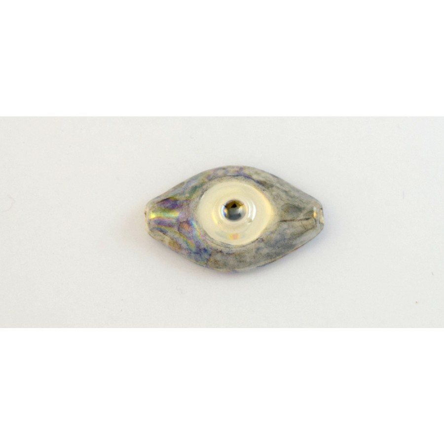 Κεραμικό μάτι 33x20mm με οριζόντια τρύπα (Ø2.2mm) σε γκρι μωσαϊκό με λευκό σμάλτο-ανά τεμάχιο