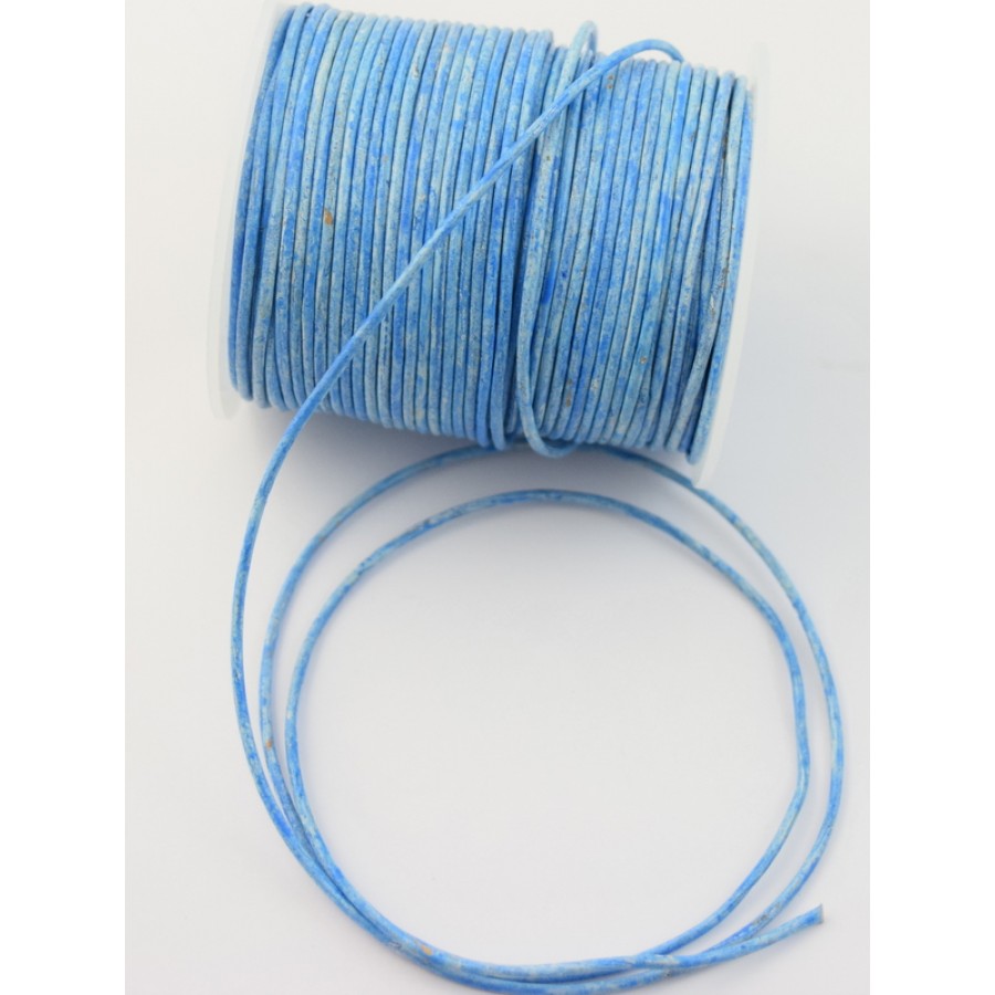 Δερμάτινο στρογγυλό κορδόνι "vintage"  1.5mm σε αποχρώσεις του γαλάζιου τιμή ανα μέτρο