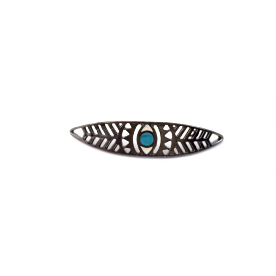 Μεταλλικό κυρτό μάτι boho 48 x 10,5 mm gun metal καταλληλο για βραχιόλι με πετρόλ-λευκό σμάλτο τιμή ανα τεμάχιο
