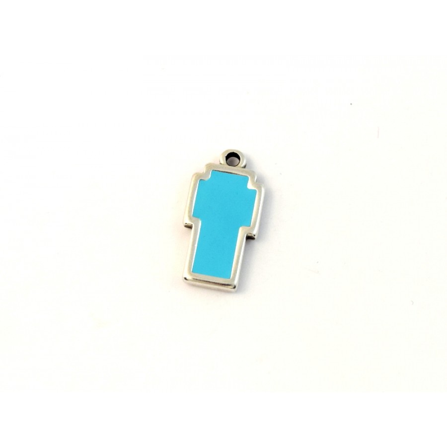 Μεταλλικό σταυρουδάκι με ένα κρικάκι 11 x 21 mm  με σμάλτο υψηλής ποιότητας σε γαλάζιο,ασημί αντικέ τιμή ανα τεμάχιο
