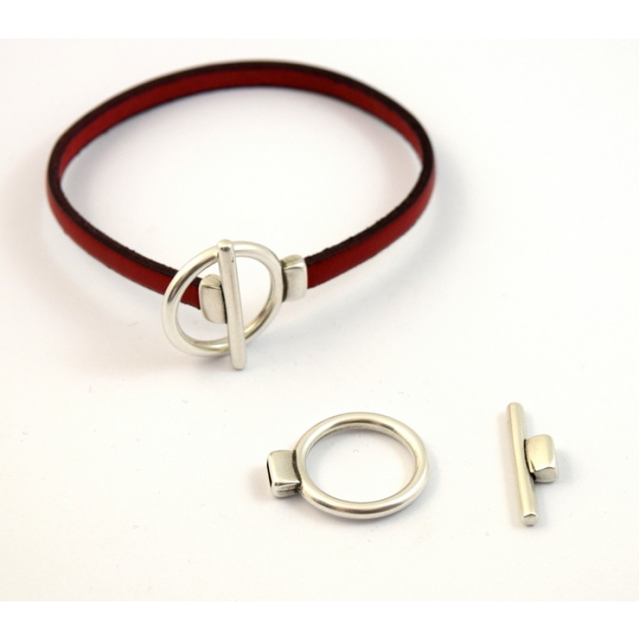 Μεταλλικό κούμπωμα 24,9 x 21,4 mm με κρικο και μπάρα καταλληλο για πλακε κορδονι 5x2mm σε ασημί αντικέ τιμη ανα κουμπωμα(σετ κρικος -μπαρα)