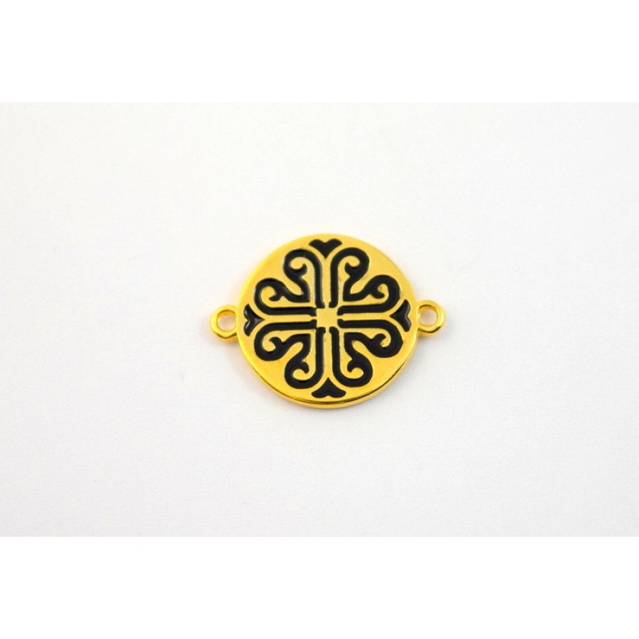 Μεταλλικό στρογγυλό Ελληνικό μοτιφ 22,8 x 17,2 mm με 2 κρικάκια  σε επίχρυσο με μαύρο σμάλτο τιμή ανα τεμάχιο