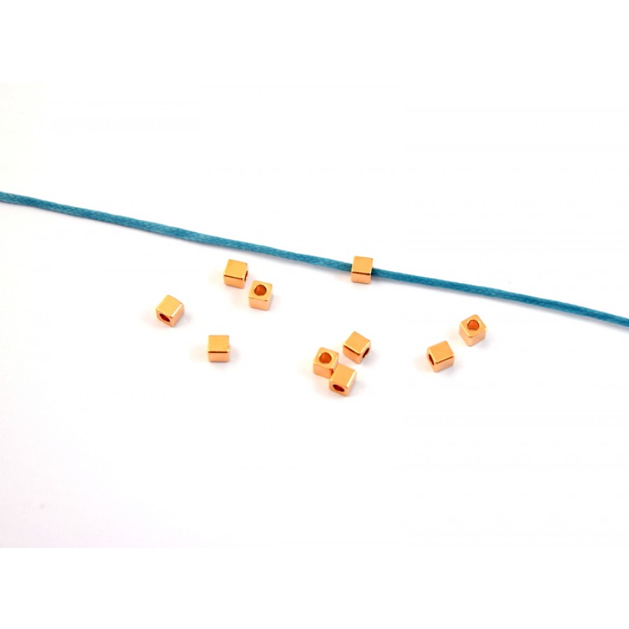 Ορειχάλκινη χάνδρα κύβος ΜΙΝΙ 3mm με τρύπα Ø1,5 σε ροζ χρυσωμα τιμή ανα τεμάχιο
