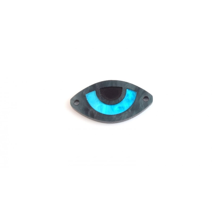 Πλέξι ακρυλικό οβάλ μάτι με 2 τρυπες σε μαύρο-γαλάζιο τιμή ανα τεμάχιο
