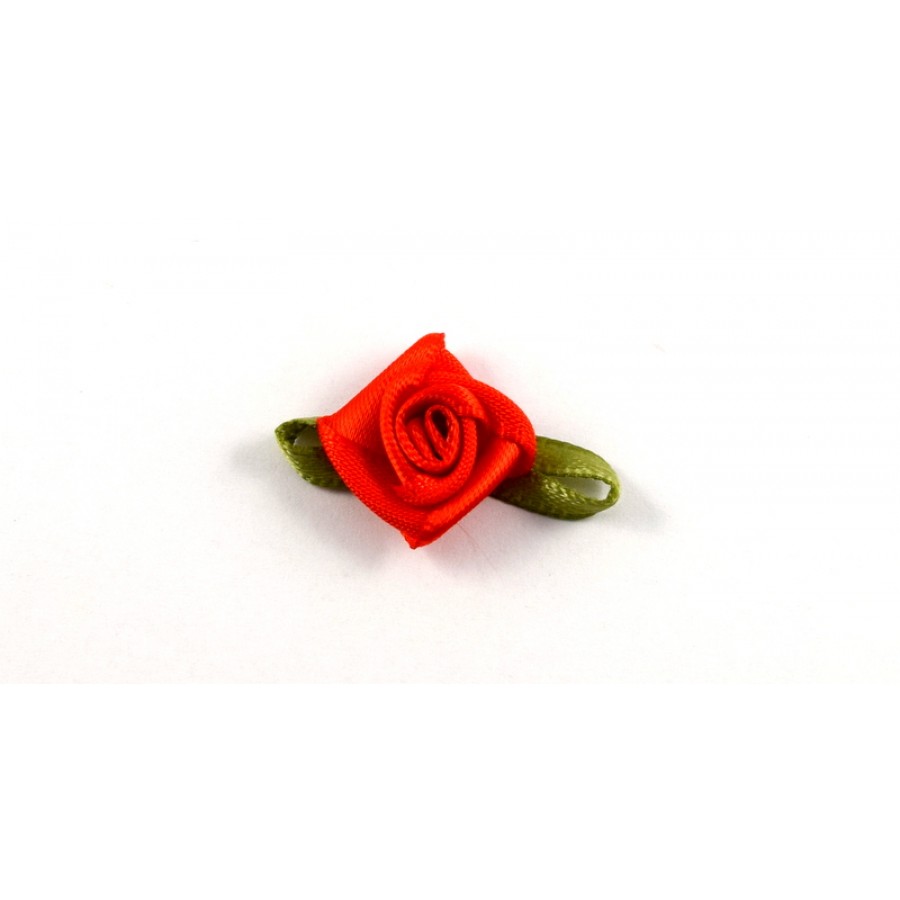 Λουλουδάκι 15mm από ύφασμα σε κόκκινο με πράσινο κορδελάκι  τιμή ανα τεμάχιο