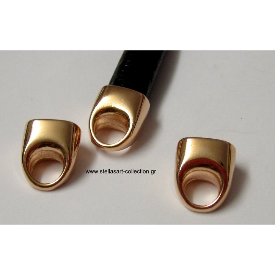 Τελειώματα  σε ροζ χρυσό 15 x13 mm με χοντρό στρογγυλο κρίκο για χοντρό οβάλ δέρμα και καουτσουκ 10mm(regalliz)     Η τιμή είναι για ένα τεμάχιο (ένα κομμάτι)