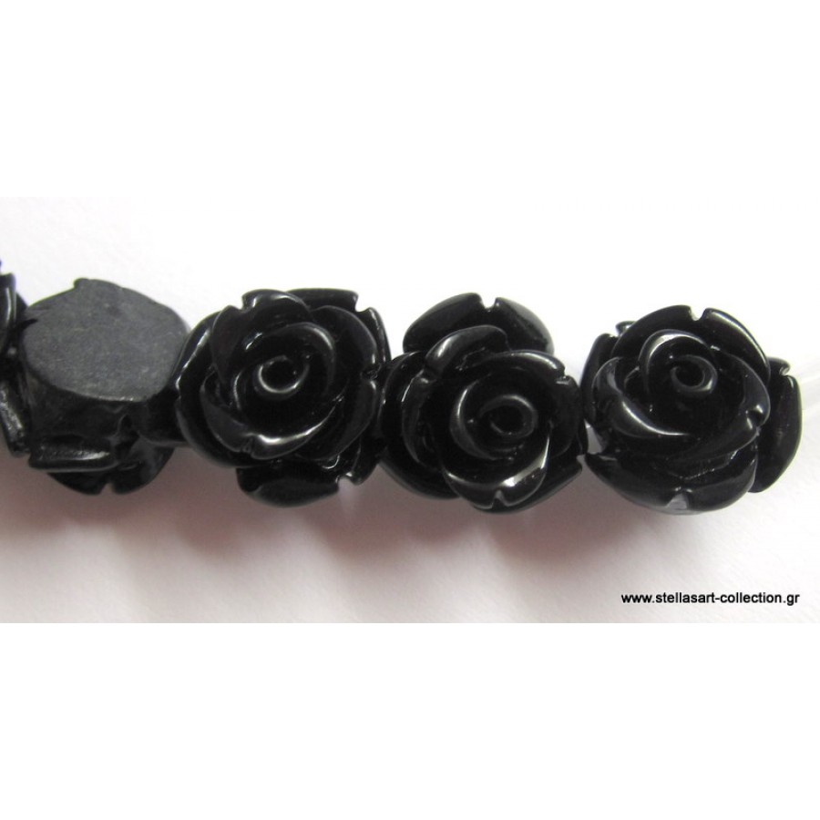 Μικρό τριαντάφυλλο από ρητίνη 12mm με διαμπερή τρύπα και φλατ από κάτω σε μαύρο χρώμα. Τιμή ανά τεμάχιο